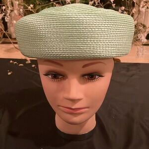 Vintage Mint Green Straw Polypropylene Pillbox Hat